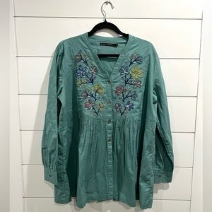 Gudrun Sjoden green floral embroidered top